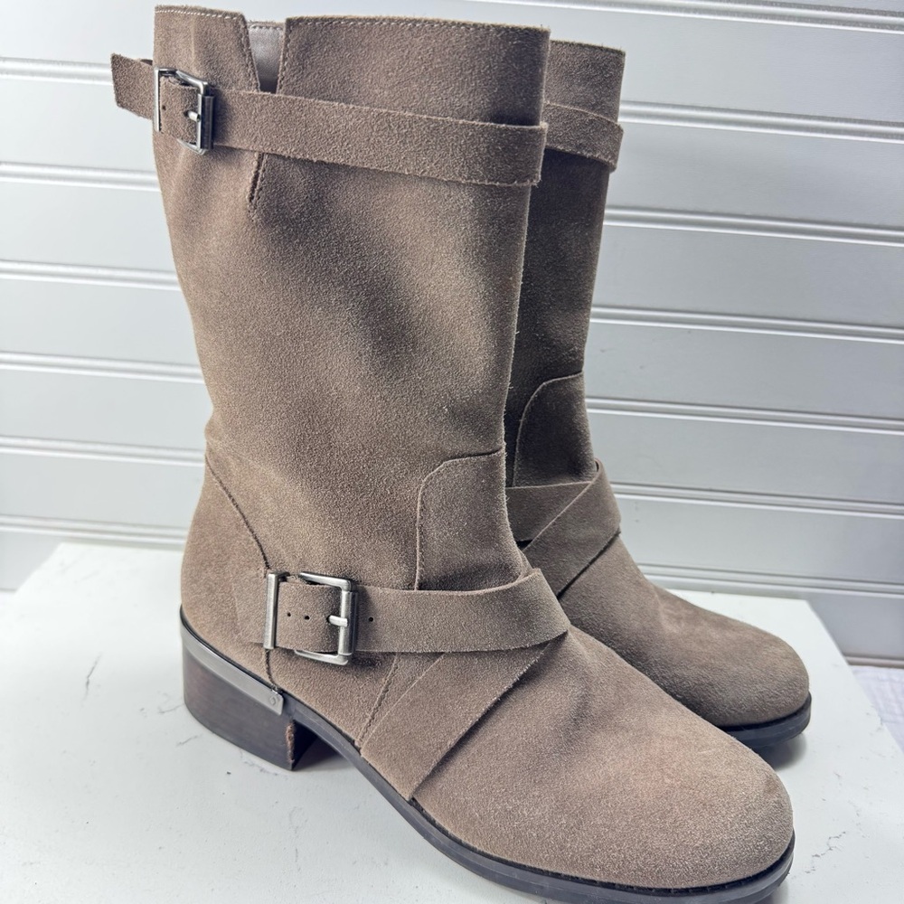 Vince Camuto Women's Walleya Motorcycle Suede Boots Size 9M Taupe